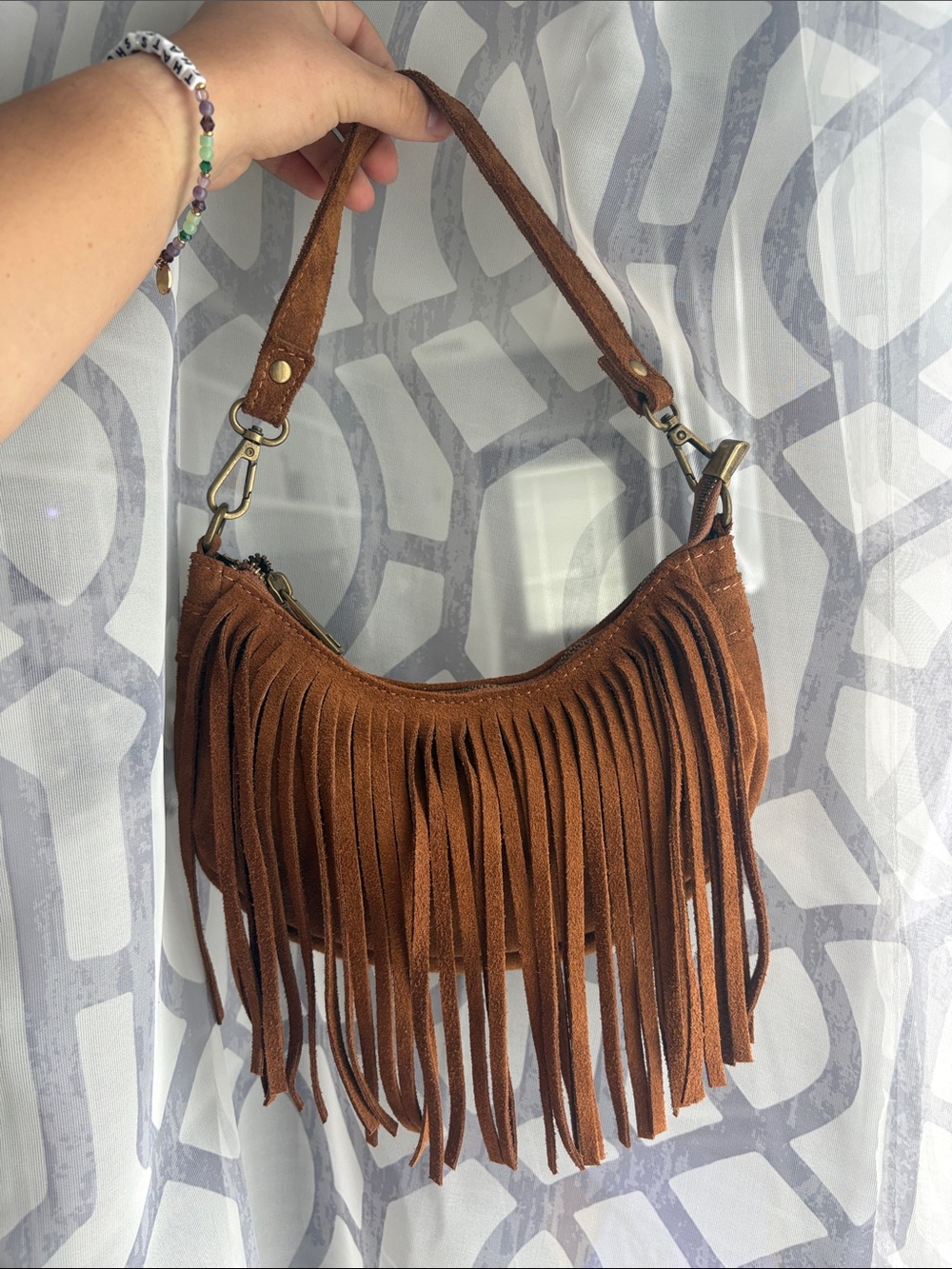 Brown Suede Fringe Shoulder Bag